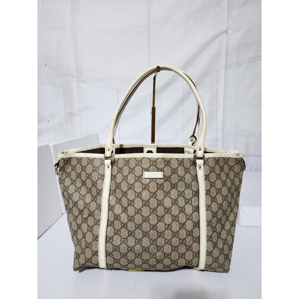 Classic Beige Logo-Print Tote Bag with Cream Trim